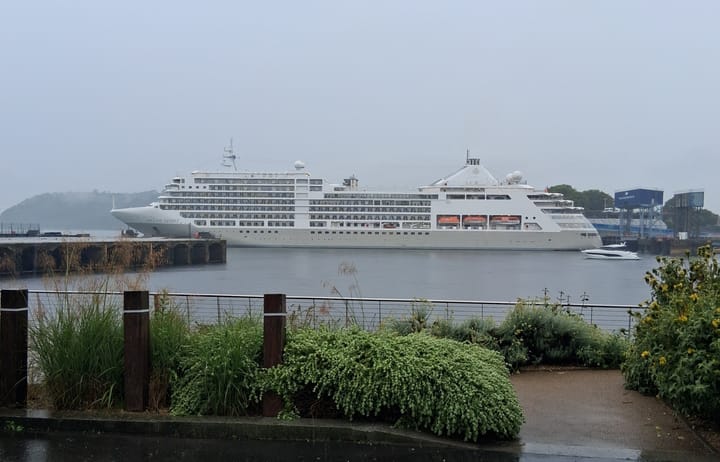 Oh dear - a very wet visit for luxury cruise ship passengers