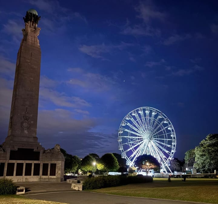 Full moon and a big wheel - a night time spectacle on The Hoe ahead of British Firework Championships
